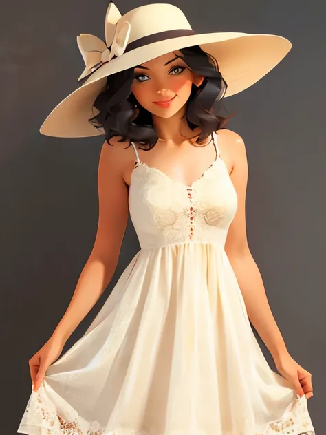 araffe woman in a dress and hat posing for a picture, romantic dress, cute dress, simple dress, summer dress, wearing dress, feminine girly dress, wearing a long flowery dress, stylish dress, wearing an elegant dress, wearing in a summer dress, vintage aes...