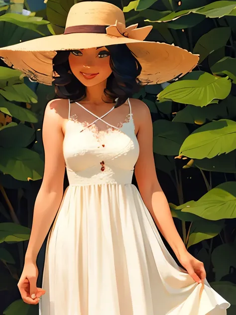 araffe woman in a dress and hat posing for a picture, romantic dress, cute dress, simple dress, summer dress, wearing dress, feminine girly dress, wearing a long flowery dress, stylish dress, wearing an elegant dress, wearing in a summer dress, vintage aes...