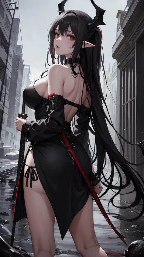 masterpiece, best quality, In winter, night, 4 But, girl, very long hair, There is blood on the face, big breasts, Gothic_Changeta, Change, Sadomasochism, wall, Zombified，Zombie Change and tentacles fuse，Zombie Queen，Black tentacles，Tentacles and legs，hot ...