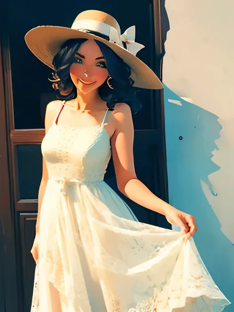 araffe woman in a dress and hat posing for a picture, romantic dress, cute dress, simple dress, summer dress, wearing dress, feminine girly dress, wearing a long flowery dress, stylish dress, wearing an elegant dress, wearing in a summer dress, vintage aes...