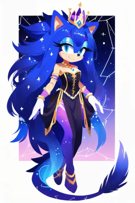 Sonic oc, Mobian, female, sonic the hedgehog but female, Cosmic hedgehog, A beautiful light blue hedgehog, purplish blue eyes, very long hair/quills, braided and beaded long hair bangs, long streaks of hair on each side of her face, (star constellation on ...