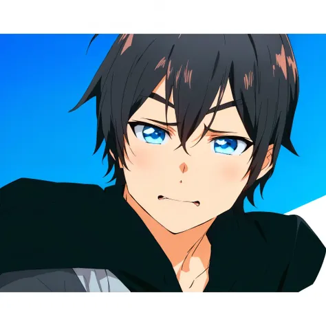 anime boy with blue eyes staring at the camera,  man with his mouth open surprised, Rosy cheeks, surprised and scared man 