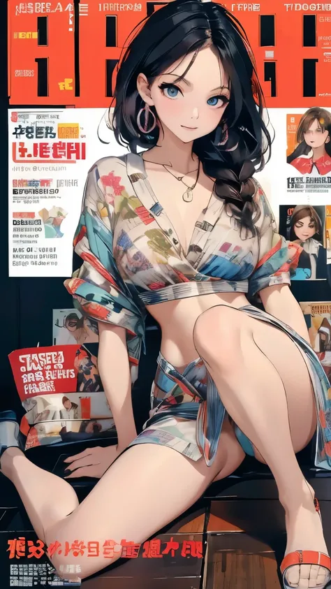 ((masterpiece)), ((sexy organic fashion woman)), ((magazine cover)), colorful magazine cover, magazine with a lot of text, ((fashion magazine)), ((elaborately drawn lewd poses)), ((cover that pursues the natural beauty of women)), ((refined and dramatic dr...