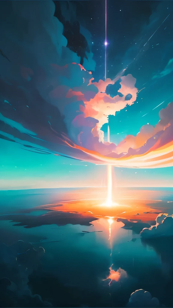 painting of a cloud formation over a body of water, airbrushed clouds, space clouds, glowing clouds, thunder clouds modernism, emitting spore clouds, rhads!!!, wlop and rhads, melting clouds, surreal clouds, clouds. fantasy, on cosmic cloudscape, thundercl...