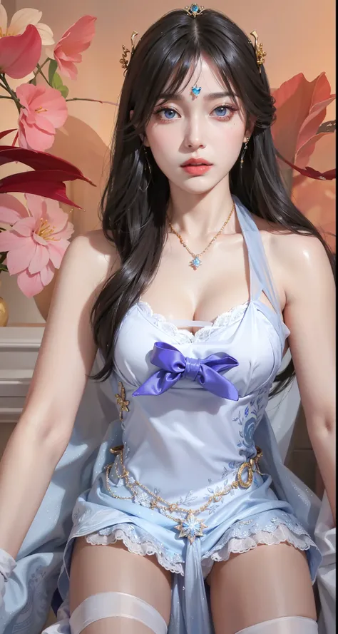 Royal sisters，  delicate eyes ，Frozen Queen， wear the crown on the head ， Detailed facial expression and body  ，Fascinating Characters，Leg length，4K， HD，emotional，  white translucent lace  ，白皙Full image，Little cherry mouth，Beautiful and lovely，Full image，G...