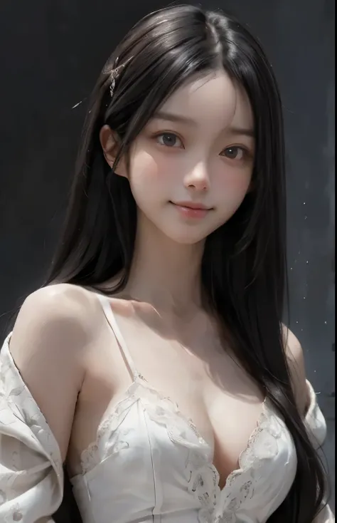 (surreal), (shape), (Improved resolution), (8k), (very detailed), (Best shape), (beautiful and detailed eyes), (highest quality), (Super detailed), (masterpiece ), ( wallpaper), (detailed face), 1 girl, , white shawl,  lace chest,  big breasts, looking at ...