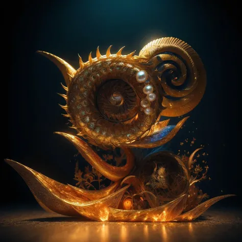 Fire, mercury, pearls, nautilus, gold mines，Stereo equidistance，starlights，Dingdall effect，Light and shadow intensification，3D modeling，Four-dimensional model，Virtual Engine，rendering，Studio lighting，The light shines，Fantasy atmosphere，vibrant with colors，...