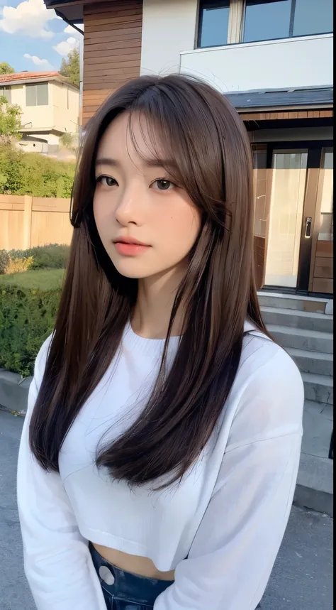 ((Realistic lighting、top-quality、8k、masterpiece:1.3))、Clear Focus:1.2、1girl in、Perfect figure:1.4、Slim Abs:1.1、((dark brown hair))、(outside of house、natta:1.1)、Street、Super fine face、Narrow-eyed、 double eyelids in judo uniforms、Does not expose the skin