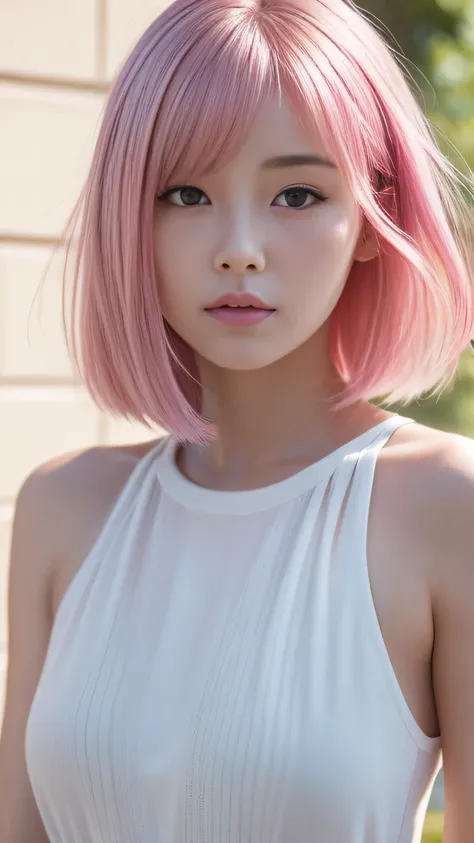 最  High Quality  ,   masterpiece , 超   high definition  , (  realistic  :1.4),   RAW photos , 1 person,,   shorter hair,, (  masterpiece , 最  High Quality  ,   High Quality  ,    high definition  ,   very detailed), pink hair