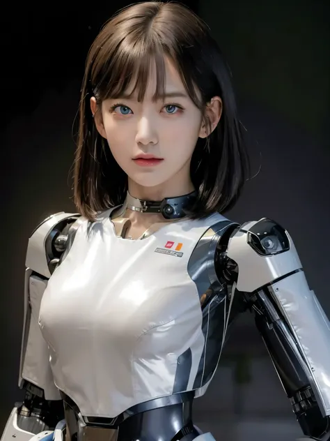 masterpiece, best quality, extremely detailed, Japaese android girl,Plump , control panels,android,Droid,Mechanical Hand, Robot arms and legs, Black hair,Blunt bangs,perfect robot girl,long tube,thick cable connected her neck,android,robot,humanoid,cyborg,...