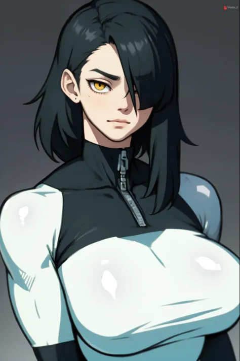 perfect female anatomy muscular girl big breasts empty eyes embarrassed black hair yellow eyes pale skin perfect female anatomy perfect female anatomy