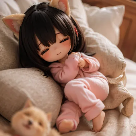 Shiba Inu girl sleeping in chibi pajamas、Girls sleeping in bed