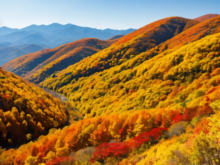 5. Autumn Mountain Dyed with Autumn Leaves 

「 An autumn landscape where the entire mountain is dyed red and yellow。The mountain path is covered with fallen leaves 、 there is a slight amount of snow at the top of the mountain 、 making you feel the transiti...