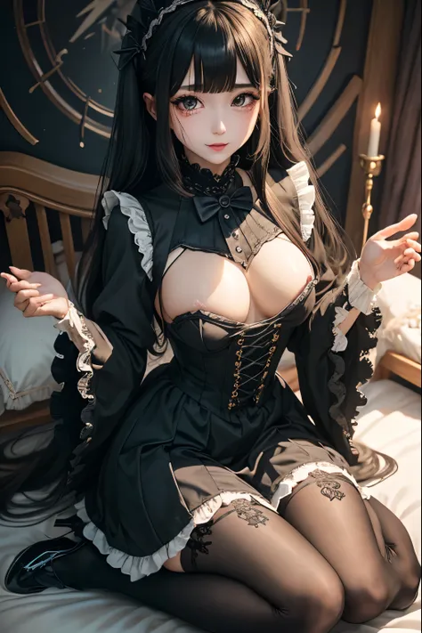  hard dark gothic makeup、Dark black eyeshadow、 sad、Good skin radiance、 dark gothic 、 dark smile 、palace、The beauty of fragrance、24 years old、 Knee High Socks、 pantyhose、 the expression of masturbation、Extremely fair skin、 rich expression of pleasure 、 unco...