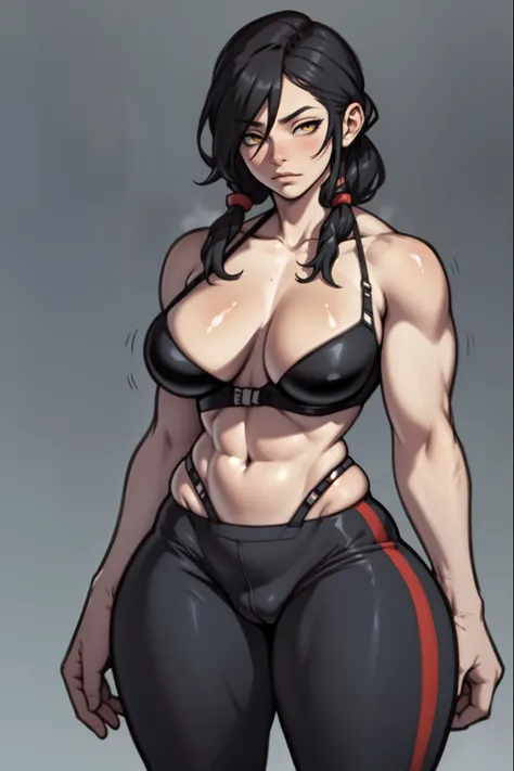 perfect female anatomy muscular girl gigantic breasts empty eyes embarrassed black hair yellow eyes pale skin perfect female anatomy perfect female anatomy