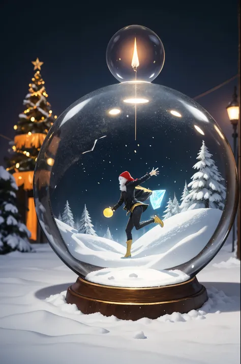 **"A conceptual cyberpunk-style art piece contrasting New Years false promises with harsh reality. The scene depicts a floating, fractured holographic snow globe. Inside, an idealized New Year’s vision: a perfect Christmas tree with bright lights, smiling ...