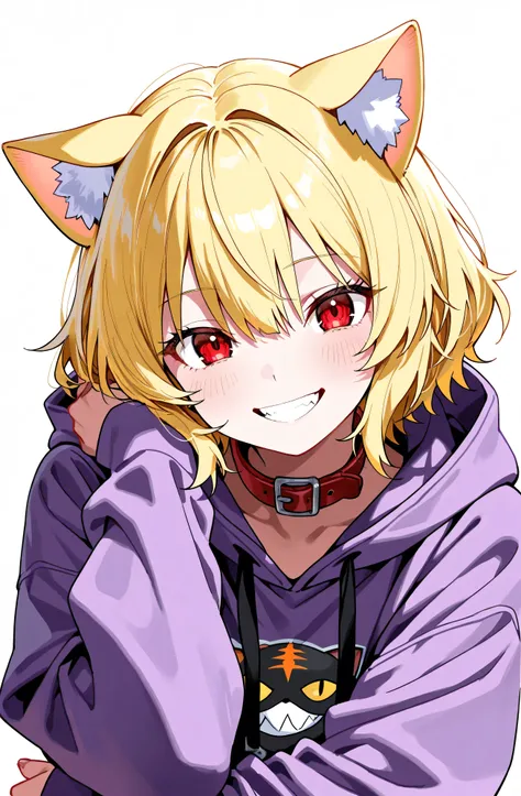 best quality、8k、 highres icon、My head fits、 Take a picture of the whole head、 bust up、 lower your arms down to take a picture of your entire head、Toothy grin ,one girl、alone、Blonde, short hair, short hair 、 small cat ears the same color as hair
BREAK
red e...