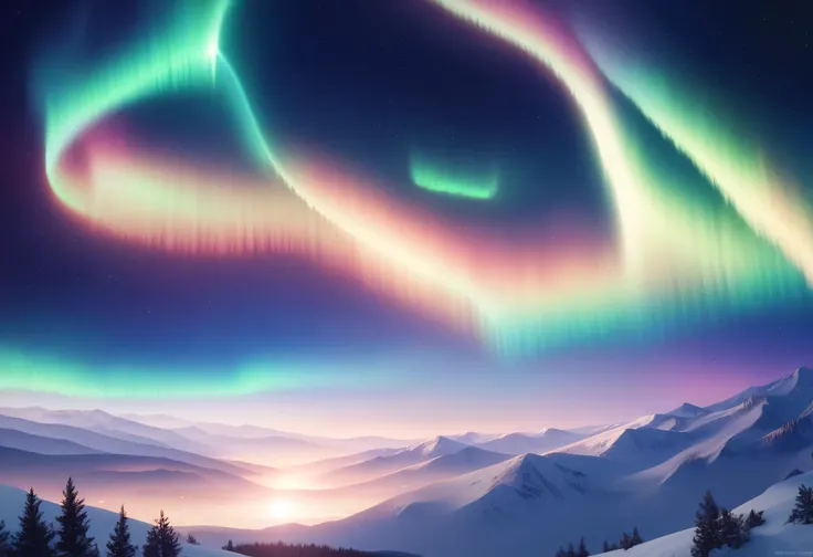  The green and purple auroras spread over the snowy landscape,  digital art by Alexander Kucharsky, Planets with tendencies,  Hudson River School , Northern Lights,  Aurora Borealis ,  Breathtaking Light ,  Aurora Borealis  in the sky, dramatic  Aurora Bor...