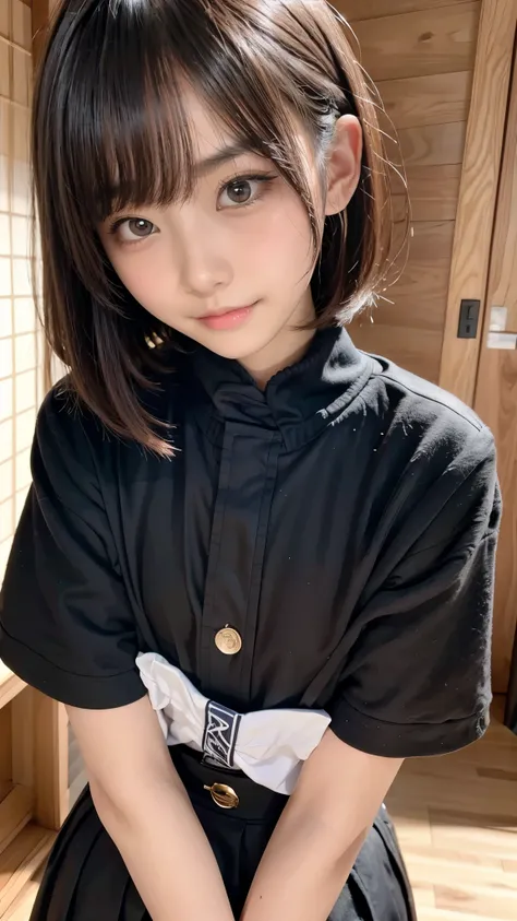  Japanese,  1 girl,  Famous Japanese Idol , ((In uniform)),  cute girl, Very young face, masterpiece,  top quality , 8k,  RAW photos .  is watching viewers, Beautiful small face, (Very small :1.8）