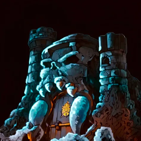 there is a teddy bear sitting on top of a building, giant medieval tower concept art, stone colossus remains, wizards tower, the great marble wizards tower, background artwork, rendered art, ultra detailed game art, painted tower of the moon, low detailed....