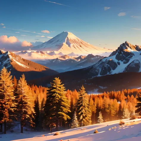 a view of a mountain with a snow capped peak in the distance, washington state, by Randall Schmit, pacific northwest, autumn mountains, gorgeous scenery, chris moore”, scenic mountain setting, stunning scenery, beautiful setting, “ golden chalice, beautifu...