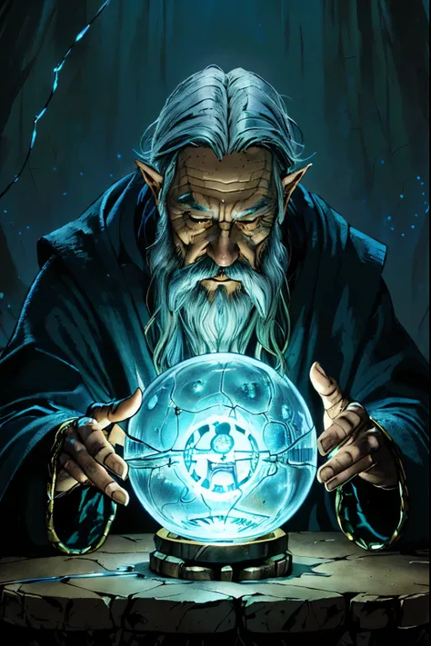a close up of a person holding a crystal ball with a snake inside, wizard pondering his orb, an arcane wizard casting a spell, spell casting wizard, wizard casting a spell, by Johfra Bosschart, portrait of a wizard, tolkien and michael komarck, hyperrealis...