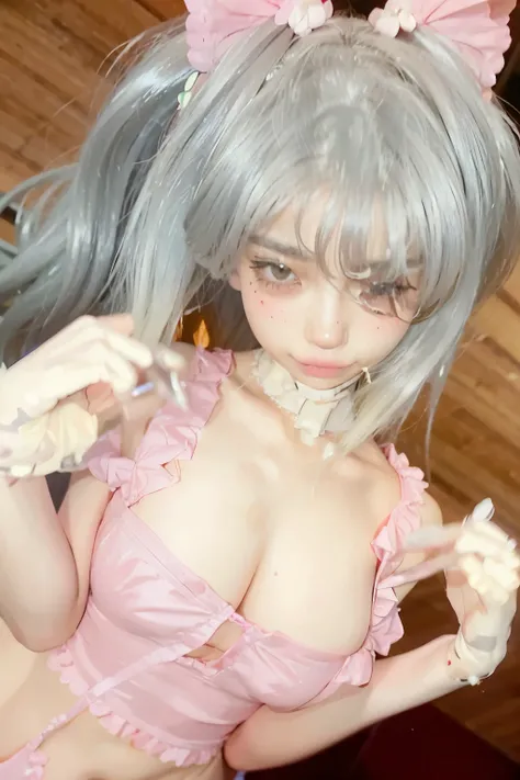 a woman in a pink dress, ample chest, gynoid body, gynoid cyborg body, angelphilia body, extra detailed body, ( highly detailed figure ), realistic body, full body picture, detailed body, full character body, complete detailed body, anatomically correct bo...