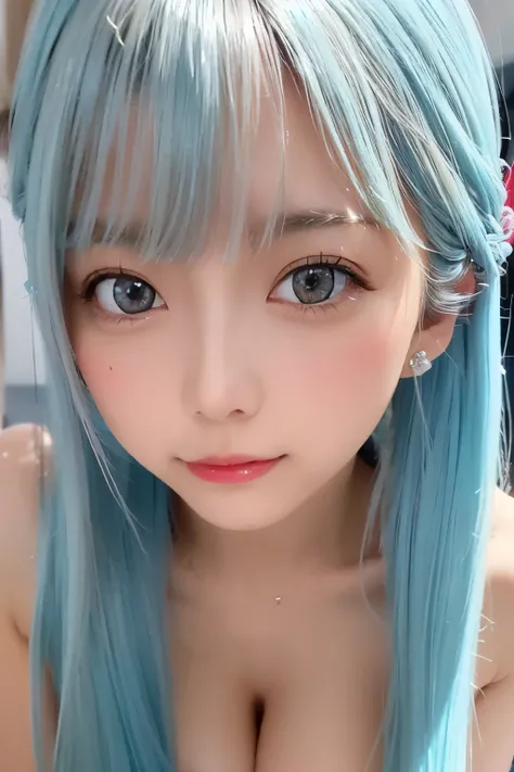  Hatsune Miku 、 one girl ,   yag, 【Contemporary, The most beautiful girl in the world  、 realistic ratio 、 glossy lips 、The big eyes are a beautiful light blue color.、 has dazzling super blonde hair that shines beautifully、 super long straight hair、Messy b...