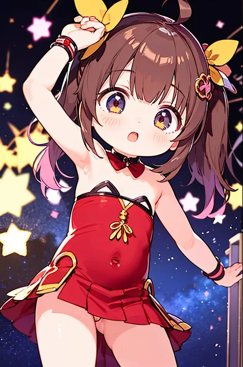 (( top quality )), ((masterpiece)), (  Details),  1 girl,  small breasts ,  The Idolmaster , Takatsuki Yayoi,  Amami Haruka,Futami Mami ,Miria Akagi,Mimura Kanako,Arabian dancer costume, stage衣装,Completely naked, stage,dance,Song,cute,Top Idol, sexy, seduc...