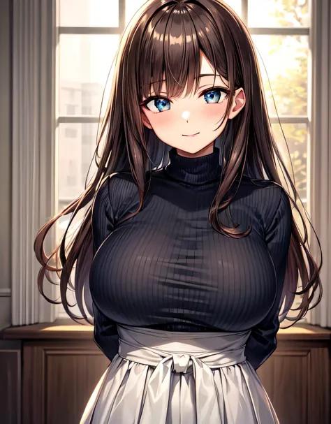 (large breasts:1.55),(shiny hair),((solo)),((masterpiece)),((best quality)),perfect anatomy,slim waist,perfect image,8k UHD,(beautiful detailed eyes:1.5),extremely detailed face,standing,(upper body:1.2),(look at the front:1.5),ultra-detailed,absurdres,ult...