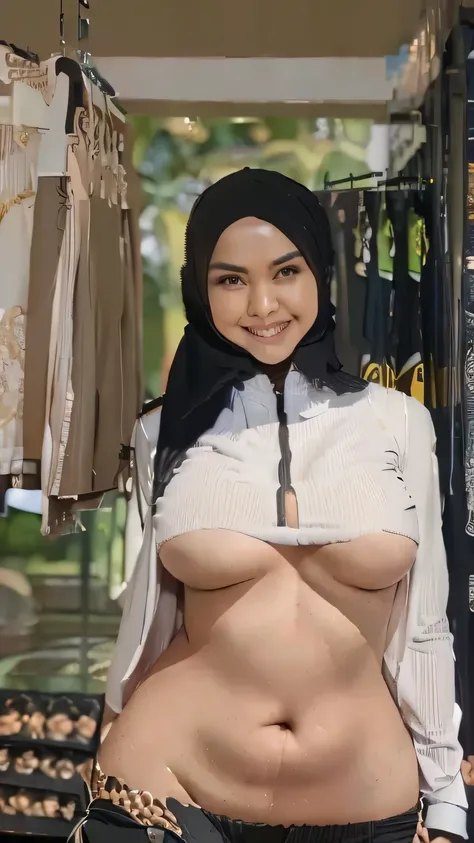 Hijab girl,big boob,ultra underboob, chinese girl,beauty smile ,long navel, crop top black zipper shirt, very shorts sports, girl in the gym,very fatty belly,belly greasy, low rise pants,very long navel, narrow deep long navel, tight clothes, wide waist, w...