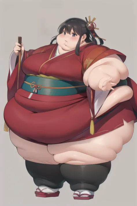 Morbidly obese woman in Japanese clothes