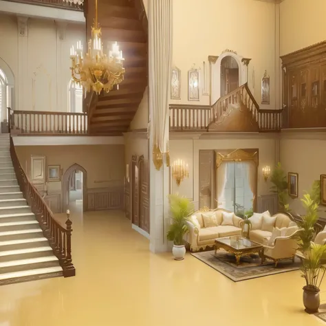 arafed view of a living room with a staircase and a staircase, house interior, highly detailed interior, home interior, realistic unreal engine 3 d game, interior background art, very detailed render, luxurious environment, royal interior, indoor scene, in...