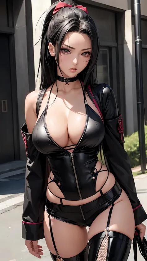 (((Perfect masterpiece, highly detailed, 8K high resolution))), DIGITAL art, HIDDEN LEAF VILLAGE , 21 year old uchiha clan women, Extremely detailed 8K, Beautiful girl with voluptuous body, (Ultra HD, Ultra-detailed, Highly detailed, Highly realistic, Ultr...