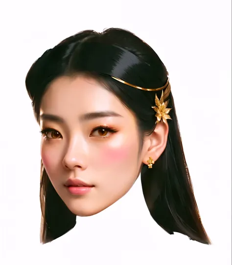 a woman with a gold headband and earrings on her head, artwork in the style of guweiz, guweiz, realistic. cheng yi, by Yang J, inspired by Du Qiong, inspired by Qiu Ying, beautiful character painting, inspired by Huang Ji, inspired by Lan Ying, inspired by...