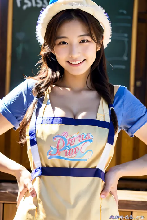  cute face like an 18-year-old idol　 smiles gently　Whole body　(((very horny and sexy Santa apron)))　  cleavage 　 kitchen　live-action　High Artistic Quality　 RAW photos 　Genuine