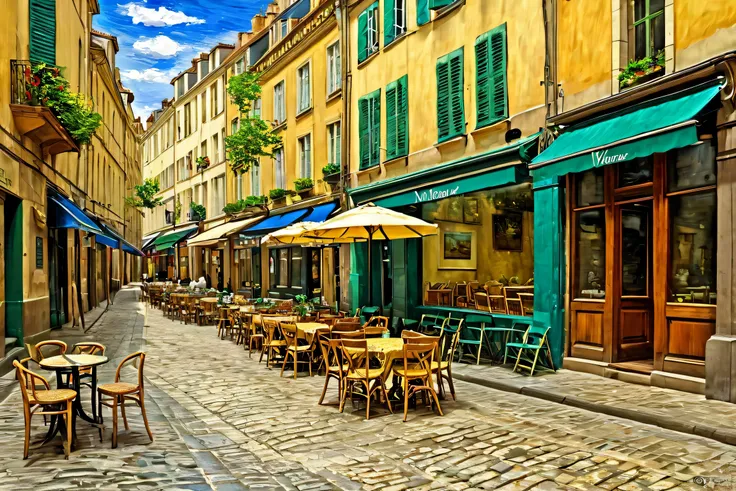 Picture of a street scene with a table and chairs in the middle of the street, Van Goghs Impressionist Paintings, Flickr , Post-Impressionism, vincent Van Goghs Paintings , Van Goghs Paintings , Vincent van Gogh style , Van Gogh's Style, Van Goghs ...
