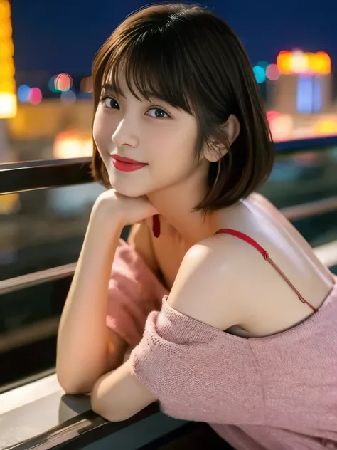 highest quality、8k wallpaper、Reality:1.4、Photographed by a professional photographer、Cinema Lighting、View your viewers、background:las vegas at night、1 beautiful girl、Japanese Idol、19 years old、Beautifully detailed eyes、Detailed face、Beautiful Skin、Slender、...