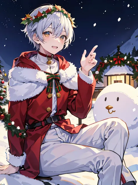  Christmas　 boys　male　I have Hiiragis wreath　snow　pants　 short hair