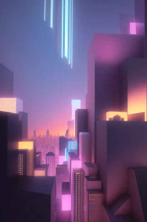 dark， There is a picture of a city with many buildings,   soft colored 3d  ,  stylized as a 3D render , 粉彩溢出,  stylized 3D rendering ,  soft colors only , surreal cityscape background , Vaporwave city , Colorful city, Soft 3d rendering,  octane 3D renderin...