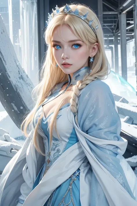 Ice queen blond hair blue eye,white and blue costume