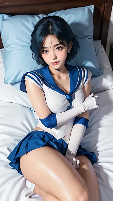 (((  top quality ))), ((  Masterpiece  )), (    Details),((( upper body shot:1.5))), ((Alone)), ((((((Mer1, tiara, sailor senshi uniform, blue sailor collar, bow, knee boots, choker, white gloves, blue choker, elbow gloves, jewelry, earrings, blue skirt, w...