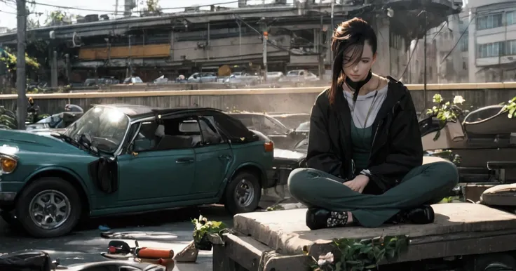 (( best quality )), ( Ayase Momo) sitting using telekinesis in the car
