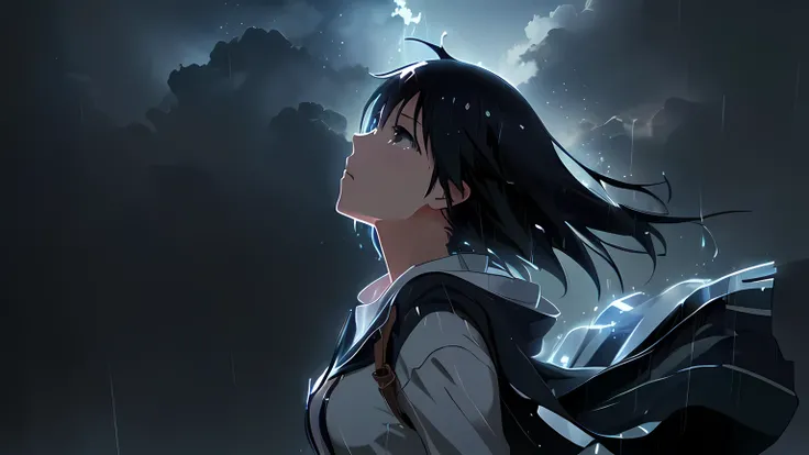 Anime girl looking up at the sky in the rain,  Tears in the Rain , 4k anime wallpaper, 4K cartoon wallpaper ,  after it rained and there were no girls , ( ( Makoto Shinkai ) ), Makoto Shinkai cyril rolando,  amid the explosion of smoke,  Raging Weather . M...