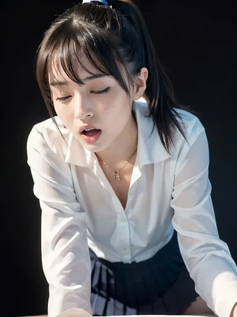 (close eyes:1.5),(masterpiece:1.2), (highest quality), (visible all over:1.3) ,(Super detailed), (8K, Complex), (lens 135mm,F1.8), (realistic)(black background:1.3), portrait photography, side lighting,edge lights up,best shadow,Area light source,perfect a...