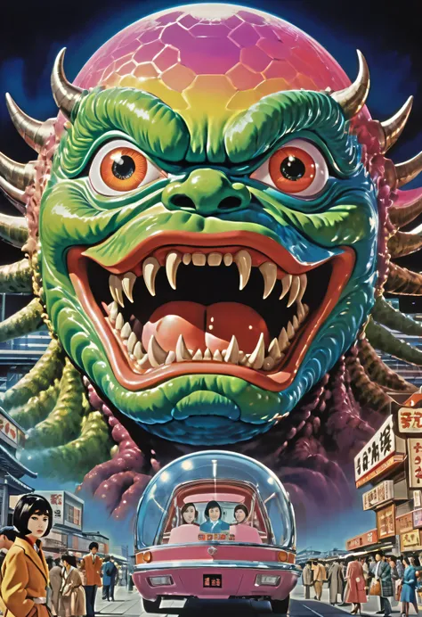 Manga characters, 1970s comic art , 1970s Japanese TV show monster, detailed Digital Paint, bright color, dynamic composition , Dramatic lighting, vintage aesthetics , ( top quality,4K,8k, high definition ,masterpiece:1...