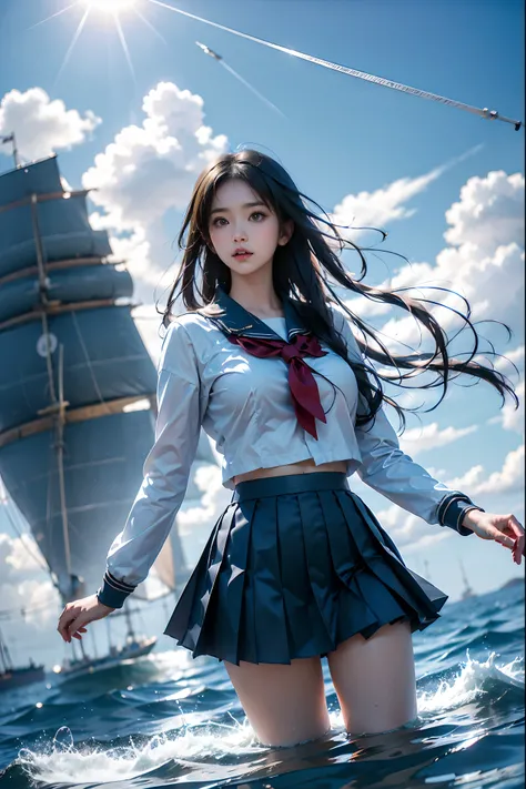 koichoko school uniform, green jacket ((whole body:1.4)), ((From below:1.2)), (realistic:1.4), 1 young woman, ( plump boobs, You can see , Very short skirt ,   showing smooth thighs  ,   correct beautiful legs  ),  beautiful asian woman , Sitting,  Look at...