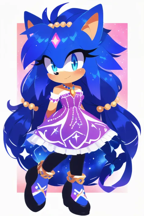 Sonic oc, Mobian, female, sonic the hedgehog but female, Cosmic hedge dragon (hedgehog and dragon hybrid), A beautiful light blue hedgehog, purplish blue eyes, very long hair/quills, braided and beaded long hair bangs, long streaks of hair on each side of ...