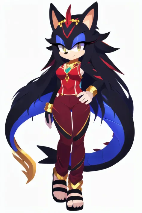 oc, Mobian, female, shadow The hedgehog but female, mystic hedgedragon (hedgehog and dragon hybrid), A beautiful white furred hedgehog (white and black stripped) not blue, gold eyes, very long hair/quills with red stripes, hair ornaments, long hair bangs, ...