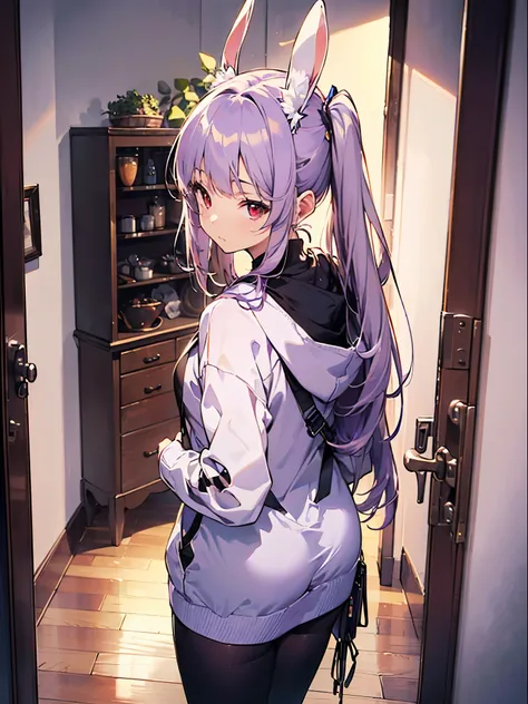  realistic, top quality ,  ultra detail ,  LONG PONYTAILS ,  THE MOST DELICATE AND BEAUTIFUL , Floating softly,  high definition , ( 1 girl), ( highest image quality taken by Ki,4K,8k,masterpiece:1.2), ( light purple hair:1.5),(Rabbit ears:1.5),(Pretty lon...